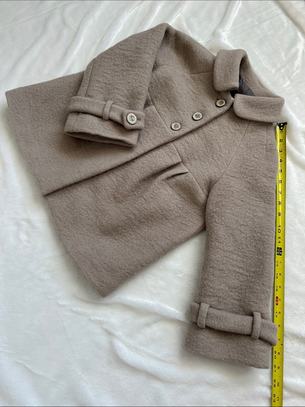 Zara Basic Wool Blend Taupe Beige 3/4 Sleeve Peter Pan Collar Swing Coat XS - Picture 10 of 11